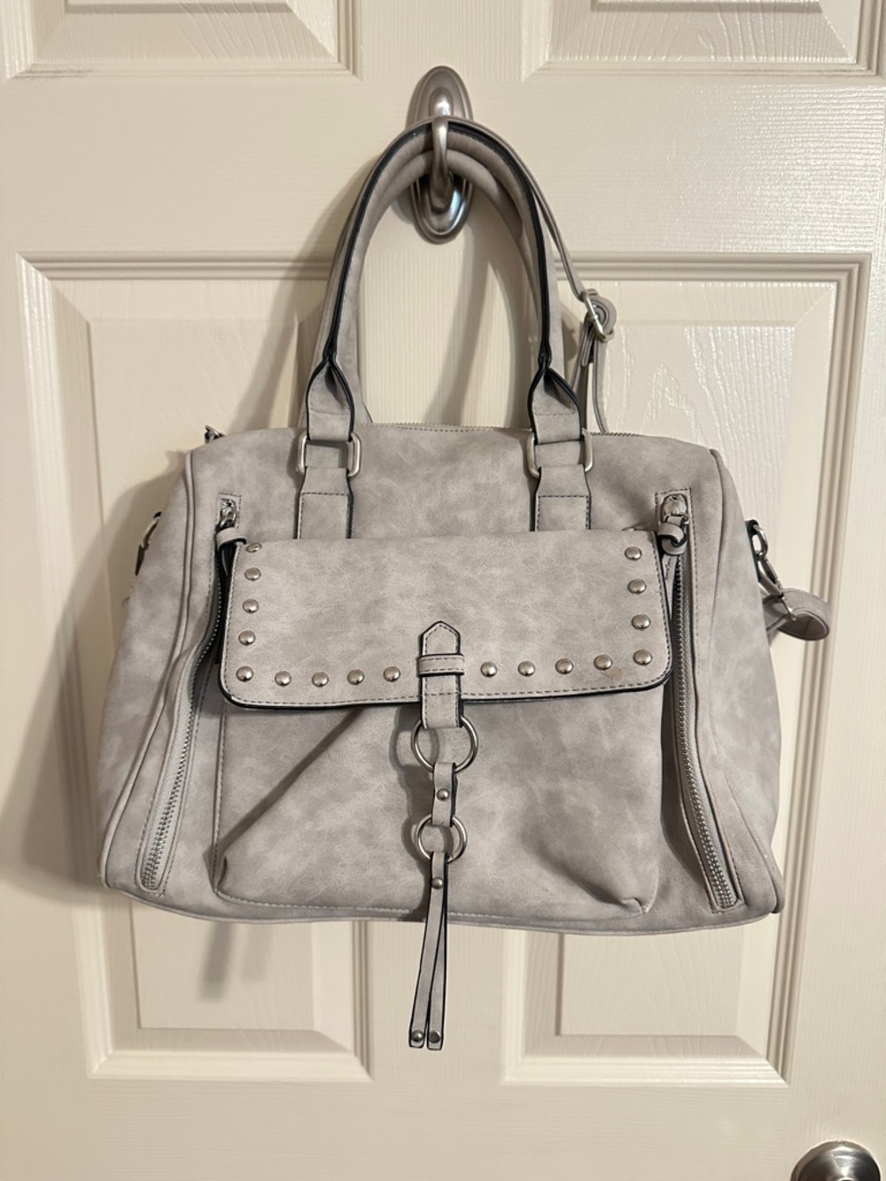 Women's Light Gray Stud-Accent Satchel - Classic 2-Way Carryall